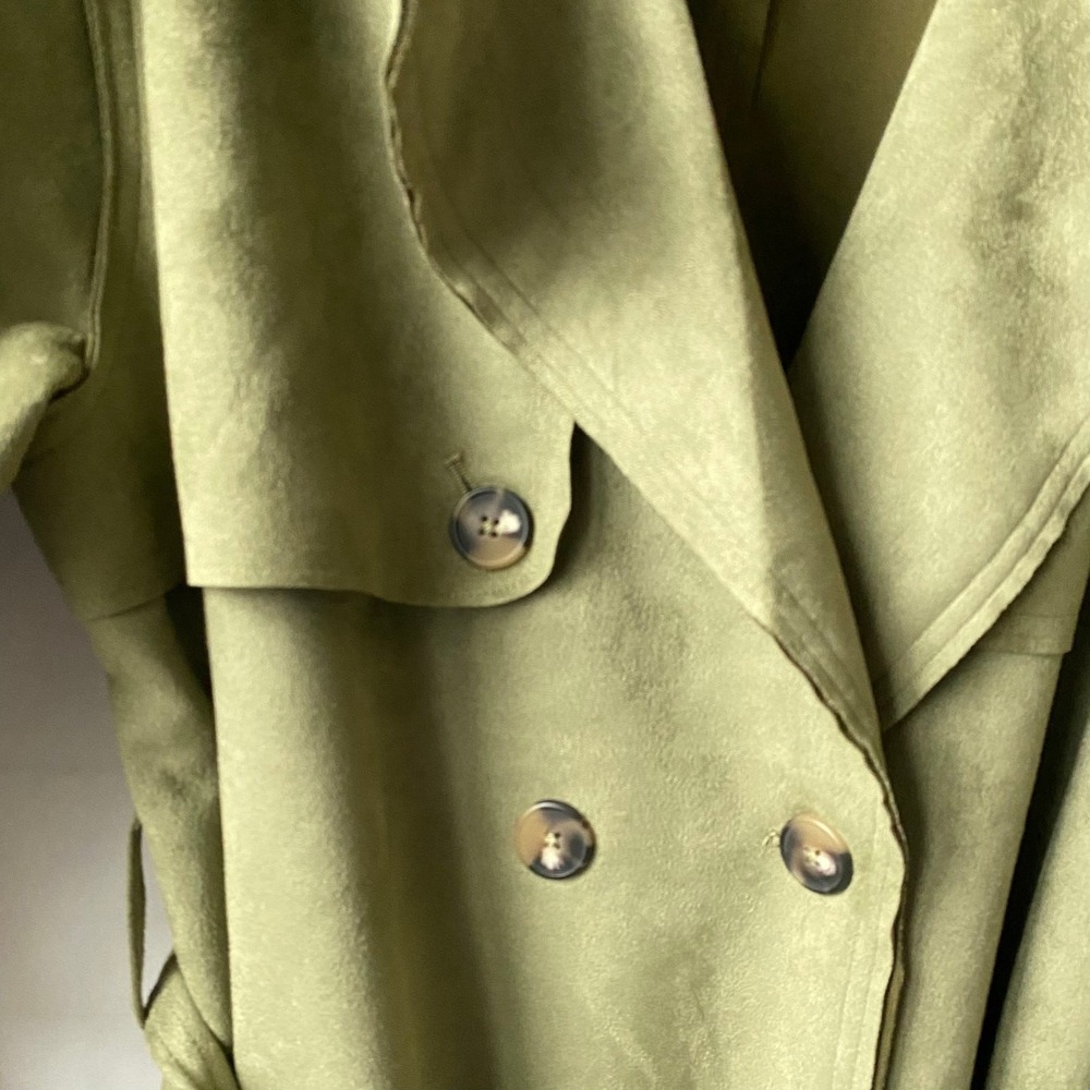 Love for Humanity Double Breasted Couture Trench Coat Women L Olive Faux Suede - Picture 7 of 13